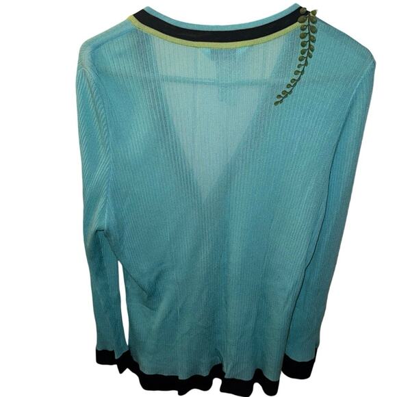Exclusively Misook Women’s Aqua, Black, Lime Green Ribbed Knit Cardigan Size S - Picture 2 of 3